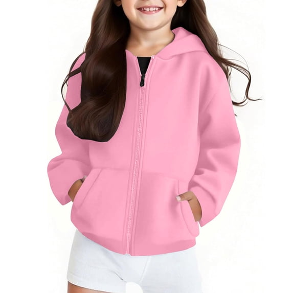 Lumtrix Girls Zip Up Hoodie Fashion Oversized Sweatshirt Jacket With Pockets Lightweight Sweatshirts 1-12 Years Pink 100