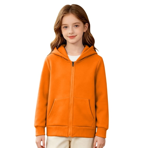 Lumtrix Girls Zip Up Hoodies Teen Fleece Full-Zip Sweatshirts Jacket Soft Casual Fall Winter Preppy Teens Hoodie With Pocket Saffron 120