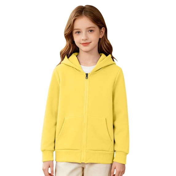 Lumtrix Girls Zip Up Hoodies Teen Fleece Full-Zip Sweatshirts Jacket Soft Casual Fall Winter Preppy Teens Hoodie With Pocket Yellow 150