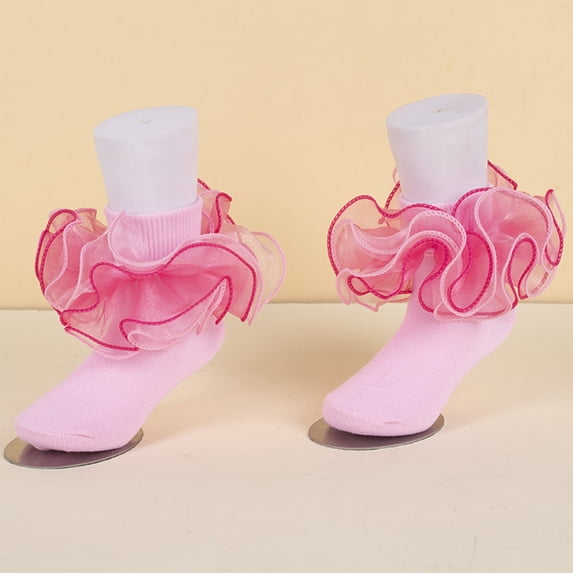 Lumtrix Grils Ruffle Socks Frilly Fluffy Princess Dress Cotton Sock Soft Stretchy Socks Pink S