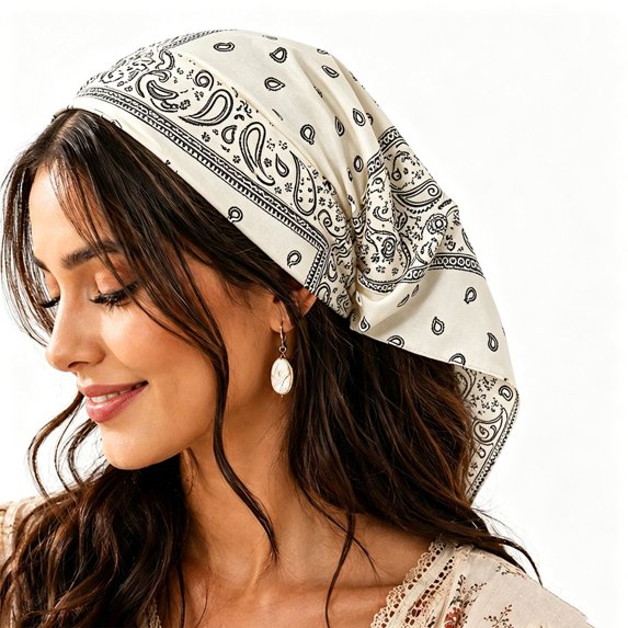 Lumtrix Hair Scarf Headband for Women Girls Non Slip Print Elastic Boho Scarf Bandana White One Size