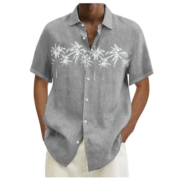 Lumtrix Hawaiian Bowling Shirts for Men Short Sleeve Printed Regular Fit Summer Beach Casual Button Down Shirts Gray 2XL