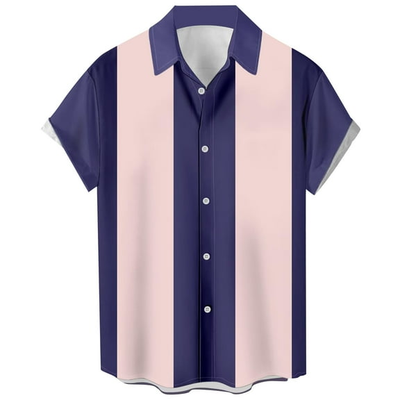 Lumtrix Mens Bowling Shirt 1950s Retro Print Hawaiian Shirts Short Sleeve Casual Button Down Shirt Beach Shirts Pink 4XL