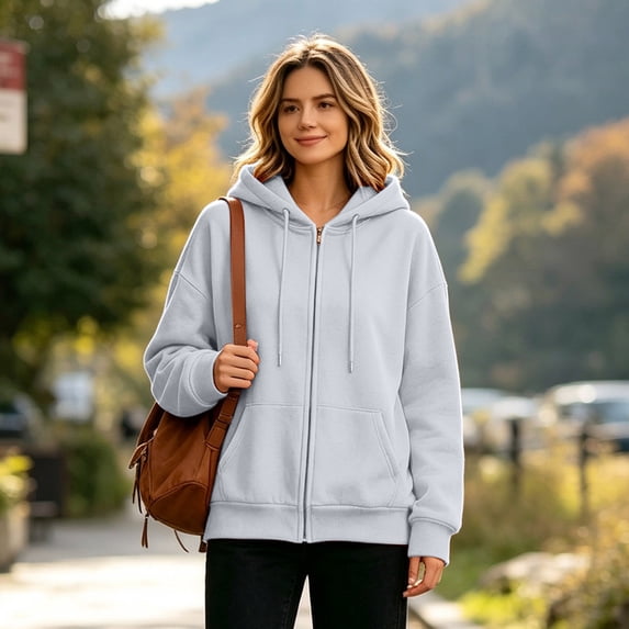 Lumtrix Hoodies For Women Zip Up Oversized Sweatshirt Fall Winter Casual Zipper Lightweight Cute Track Jackets With Pockets Light Gray L