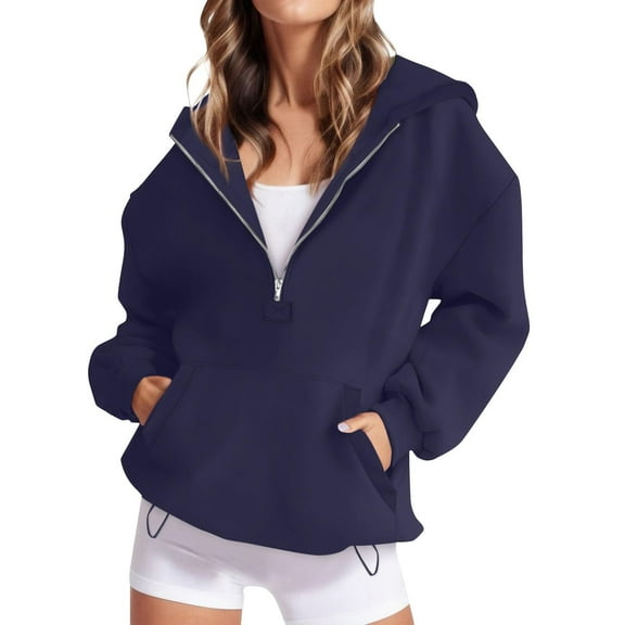 Lumtrix Hoodies for Women Soft Fleece Half Zip Up Hoodie Long Sleeve Casual Pullover Oversized Sweatshirt Hooded Tops Navy L