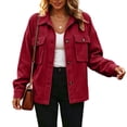 thumbnail image 1 of Lumtrix Jackets For Women Cropped Fashion Corduroy Button Down Coats, Long Sleeve Shacket Lapel Collar Lightweight Fall Fashion Jackets Wine S, 1 of 5