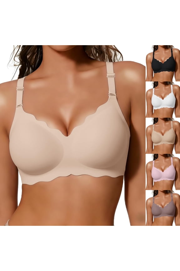 Jelly Bras for Women No Underwire Comfort Adjustable Strap Bras Scalloped Seamless Full Coverage Bralettes Gray 36