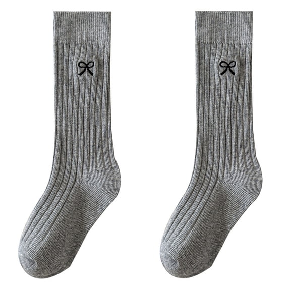 Lumtrix Knee High Socks For Girls Cotton School Uniform Long Socks With Cute Embroidery For Daily Wear, School Uniforms, Dance Light Gray XL