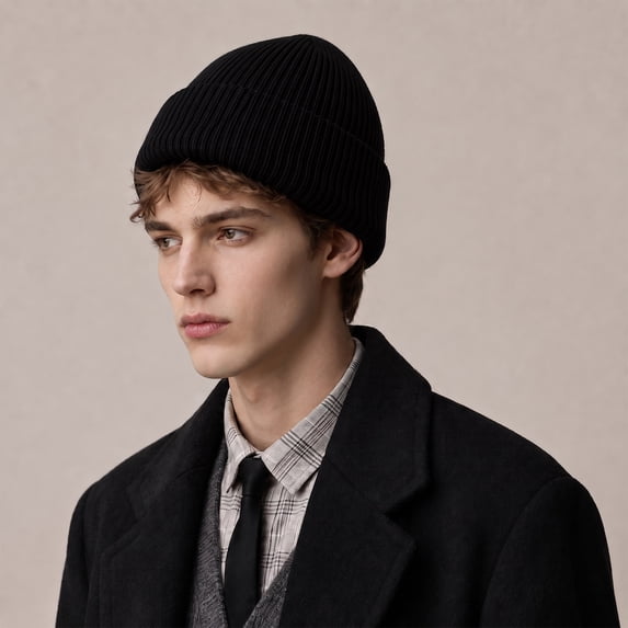 Lumtrix Knit Beanie for Men Women Cuffed Rib Warm Winter Hat Skull Caps Soft Classic Solid Color Daily Cap Unisex Black One Size