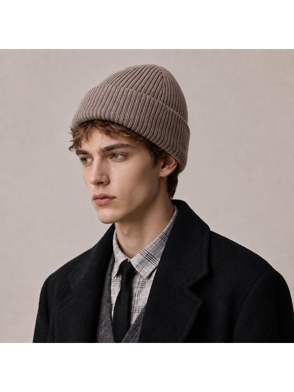 Knit Beanie for Men Women Cuffed Rib Warm Winter Hat Skull Caps Soft Classic Solid Color Daily Cap Unisex Camel One Size