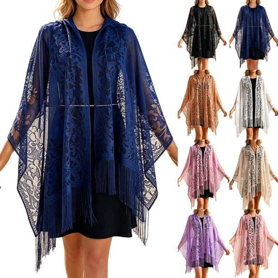 Lumtrix Lace Floral Shawls and Wraps for Women Evening Formal Dresses Wedding Bridal Shawl Scarf with Tassels Ginger One Size