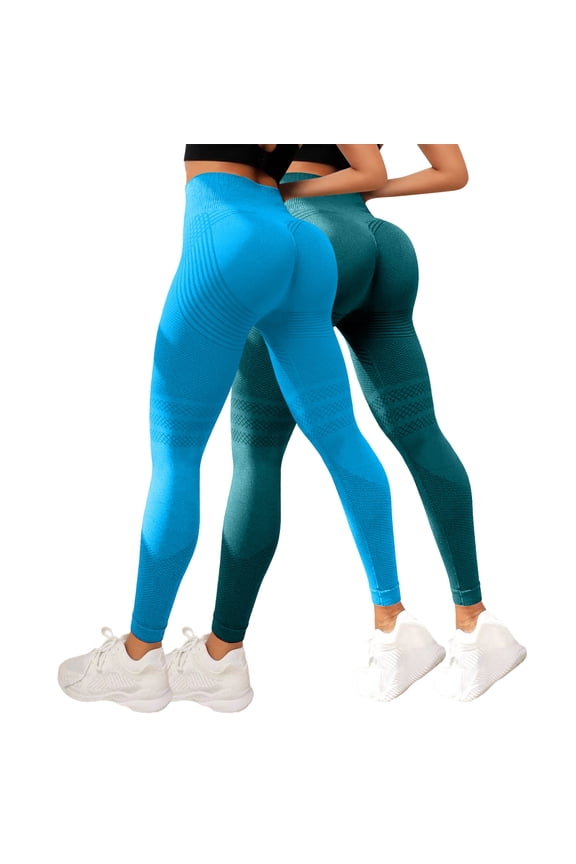 Leggings For Women 2 Piece High Waist Workout Leggings Seamless Tummy Control Butt Lift Yoga Pants Blue L