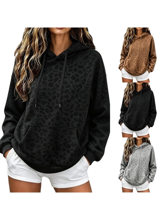 Leopard Print Hoodie For Women Oversized Fleece Pullover Hoodies Graphic Fall Sweatshirts With Pockets Black S