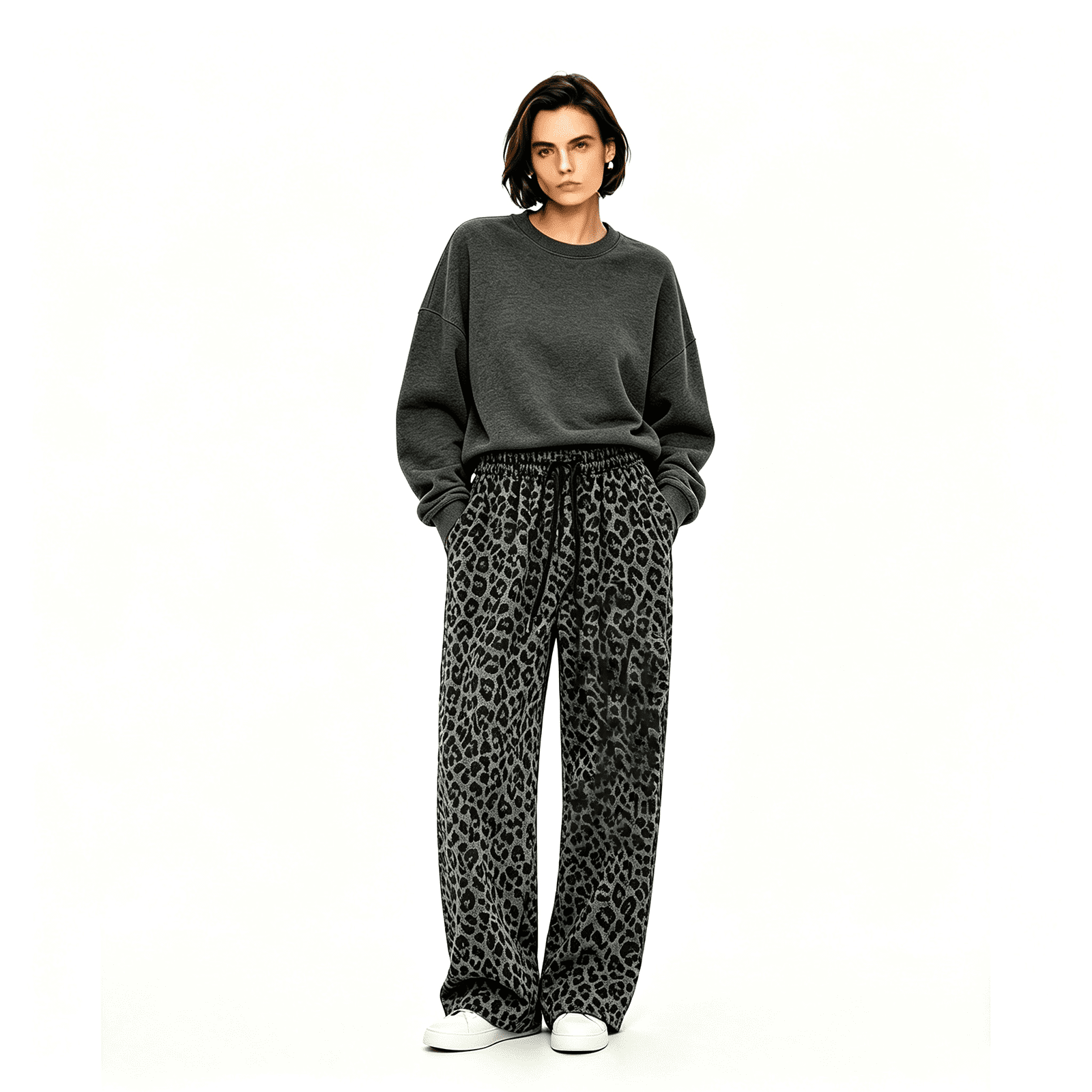 Lumtrix Leopard Print Sweatpants Women Baggy Wide Leg Y2K Lounge Sweat ...