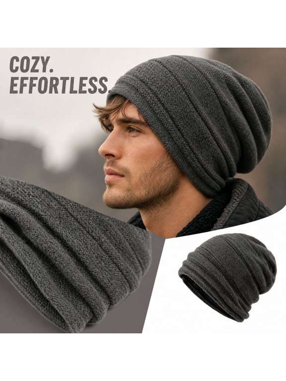 Lightweight Knit Slouchy Beanie for Men Women Breathable Thin Skull Cap Sweat Soft Relaxed Baggy Pleated Hat Coffee One Size