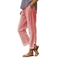 thumbnail image 1 of Lumtrix Linen Pants Women Petite Straight Leg Summer Beach Cotton Linen Wide Leg Lounge Pants High Waisted Casual Plus Size Trousers Pink S, 1 of 7
