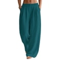thumbnail image 1 of Lumtrix Linen Pants Women Wide Leg Palazzo Pants Flowy Elastic Waist Summer Beach Trebdy Casual Trousers With Pockets Dark Green XL, 1 of 5