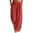 thumbnail image 1 of Lumtrix Linen Pants Women Wide Leg Palazzo Pants Flowy Elastic Waist Summer Beach Trebdy Casual Trousers With Pockets Red M, 1 of 5