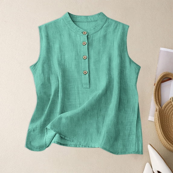 Lumtrix Linen Tank Tops For Women Cotton Summer Shirt Sleeveless Flowy Beach Vacation Tops Boho Casual Loose Fit Clothes Cyan S