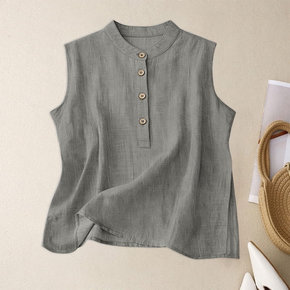 Lumtrix Linen Tank Tops For Women Cotton Summer Shirt Sleeveless Flowy Beach Vacation Tops Boho Casual Loose Fit Clothes Gray 2XL
