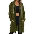 thumbnail image 1 of Lumtrix Long Hoodies for Women Fall 2025 Soft Oversized Fleece Hooded Sweatshirts Solid Color Comfort Zip Up Jackets with Pockets Army Green S, 1 of 5