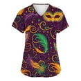 thumbnail image 1 of Lumtrix Mardi Gras Print Scrubs for Women Design Plus Size V Neck Nursing Uniform 2026 Spring Summer Short Sleeve Tops With Pockets Side Slit Shirt Light Purple XL, 1 of 5