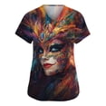 thumbnail image 1 of Lumtrix Mardi Gras Print Scrubs for Women Design Plus Size V Neck Nursing Uniform 2026 Spring Summer Short Sleeve Tops With Pockets Side Slit Shirt Saffron M, 1 of 5