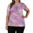 thumbnail image 1 of Lumtrix Mardi Gras Scrubs for Women V Neck Short Sleeve Mask Printed Tops with Pockets Side Slit Nursing Uniform Light pink 4XL, 1 of 5