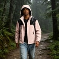 thumbnail image 1 of Lumtrix Men'S Color Block Hooded Rain Jacket Windproof Waterproof Zip Up Coat Lightweight Outdoor Hiking Windbreaker Coat Pink S, 1 of 6