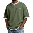 thumbnail image 1 of Lumtrix Men'S Waffle T-Shirt Short Sleeve Half Zip Henley Solid Color Pullover Traditional Vintage Casual Pocket Tops Army Green 2XL, 1 of 8