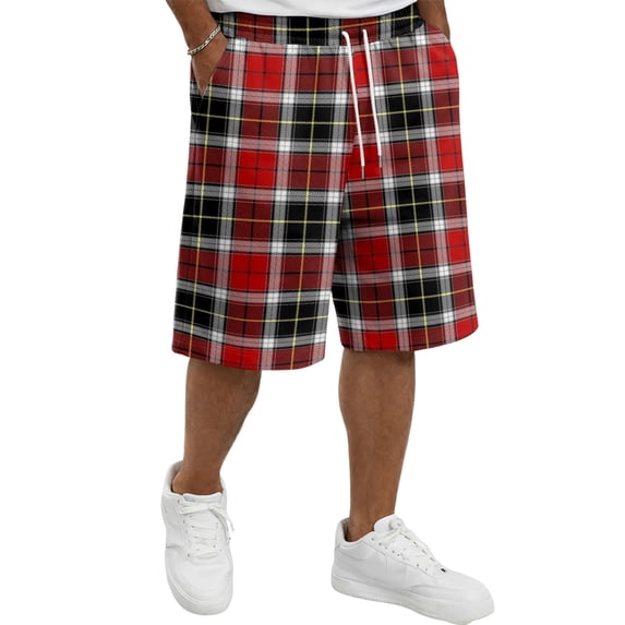 Lumtrix Men Summer Plaid Shorts Big and Tall Casual Elastic Waisted Dress Shorts Soft Knee Legth Short with Pockets Red XL
