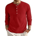 thumbnail image 1 of Lumtrix Men's Big and Tall Henley Shirts Casual Solid Button Waffle Fashion Summer T-Shirts Tops Lightweight Basic Tee Red L, 1 of 4