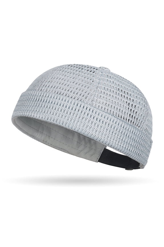 Men's Breathable Brimless Hat Summer Style Mesh Tang Cooling Skull Adjustable Hip-Hop Cap Docker Beanie Light Gray One Size