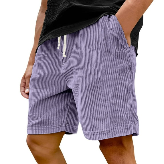 Lumtrix Men's Casual 7" Shorts Corduroy Elastic Waist Drawstring Workout Running Jogging Beach Shorts with Pockets Purple 3xl