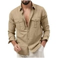 thumbnail image 1 of Lumtrix Men's Casual Button Down Shirt Long Sleeve Untucked Shirt Stretch Lightweight Denim Dress Shirt with Pockets Khaki 3XL, 1 of 5