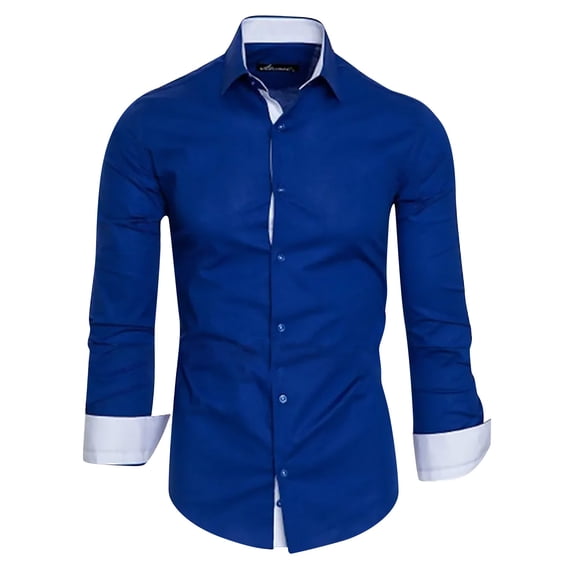 Lumtrix Men's Casual Long Sleeve Stretch Dress Shirt Wrinkle-Free Fit Button Down Shirts Business Blouse for Men Blue 2XL