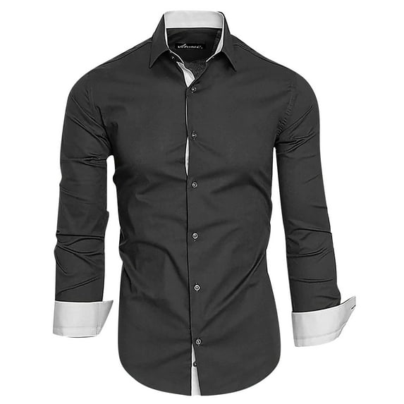 Lumtrix Men's Casual Long Sleeve Stretch Dress Shirt Wrinkle-Free Fit Button Down Shirts Business Blouse for Men Dark Gray XL