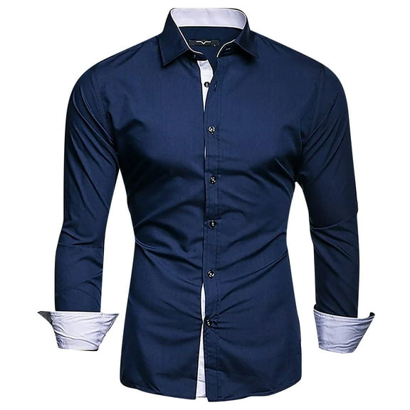Lumtrix Men's Casual Long Sleeve Stretch Dress Shirt Wrinkle-Free Fit Button Down Shirts Business Blouse for Men Navy XL