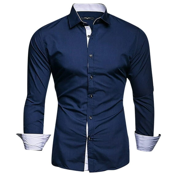 Lumtrix Men's Casual Long Sleeve Stretch Dress Shirt Wrinkle-Free Fit Button Down Shirts Business Blouse for Men Navy XL