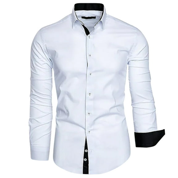 Lumtrix Men's Casual Long Sleeve Stretch Dress Shirt Wrinkle-Free Fit Button Down Shirts Business Blouse for Men White 2XL