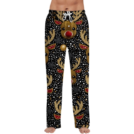 Lumtrix Men's Christmas Pajama Pants Christmas Print Cotton Cozy Soft Warm Lightweight Loose Fit Wide Leg Lounge Indoor Pj Sleepwears Black M