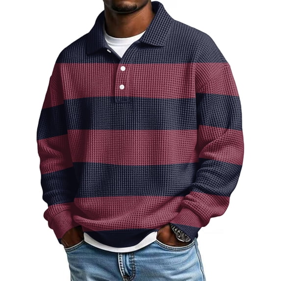Lumtrix Men's Collared Sweatshirt Long Sleeve Casual Colorblock Polo Shirt Workout Outerwear Baggy Tops Royal Blue S