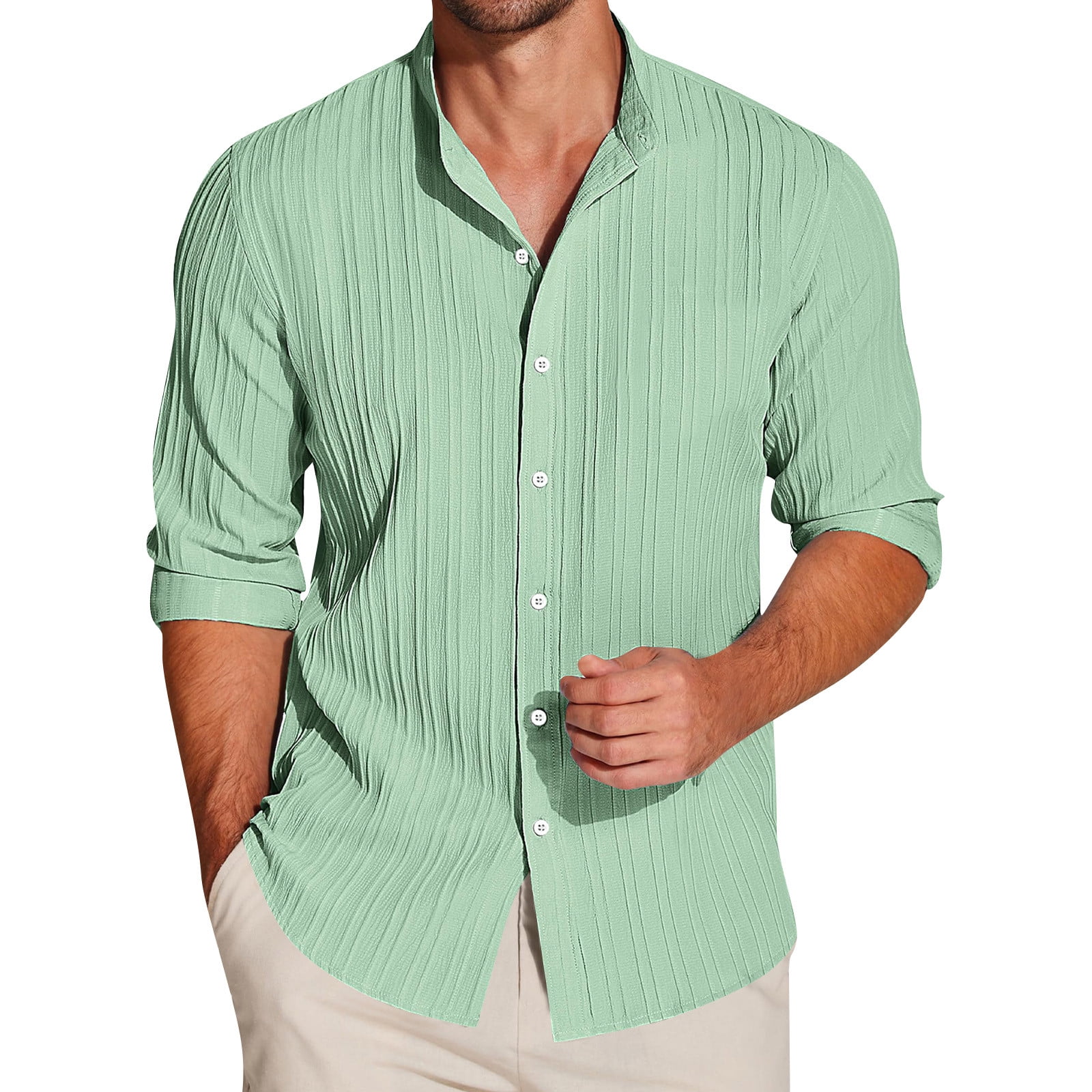 Linen Shirt Light Green Mens Dress Shirt Lumtrix Men's Cotton Linen Shirts  Casual Button Down Long