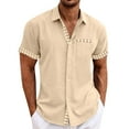 thumbnail image 1 of Lumtrix Men's Cuban Guayabera Shirt Short Sleeve Button Down Color Block Shirts Casual Summer Beach Shirts with Pocket Beige 3XL, 1 of 5