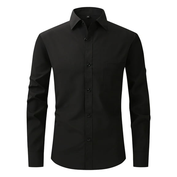 Lumtrix Men's Dress Shirt Slim Fit Stretch Stain Shield Long Sleeve Solid Color Business Button Down Shirts with Pocket Black XL