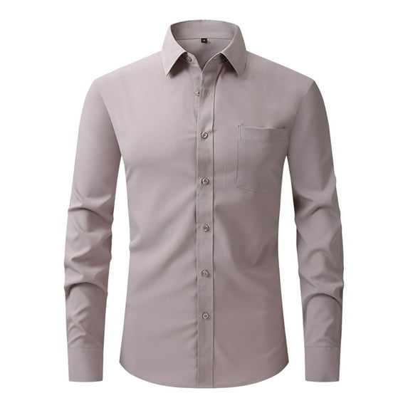 Lumtrix Men's Dress Shirt Slim Fit Stretch Stain Shield Long Sleeve Solid Color Business Button Down Shirts with Pocket Light Gray XL