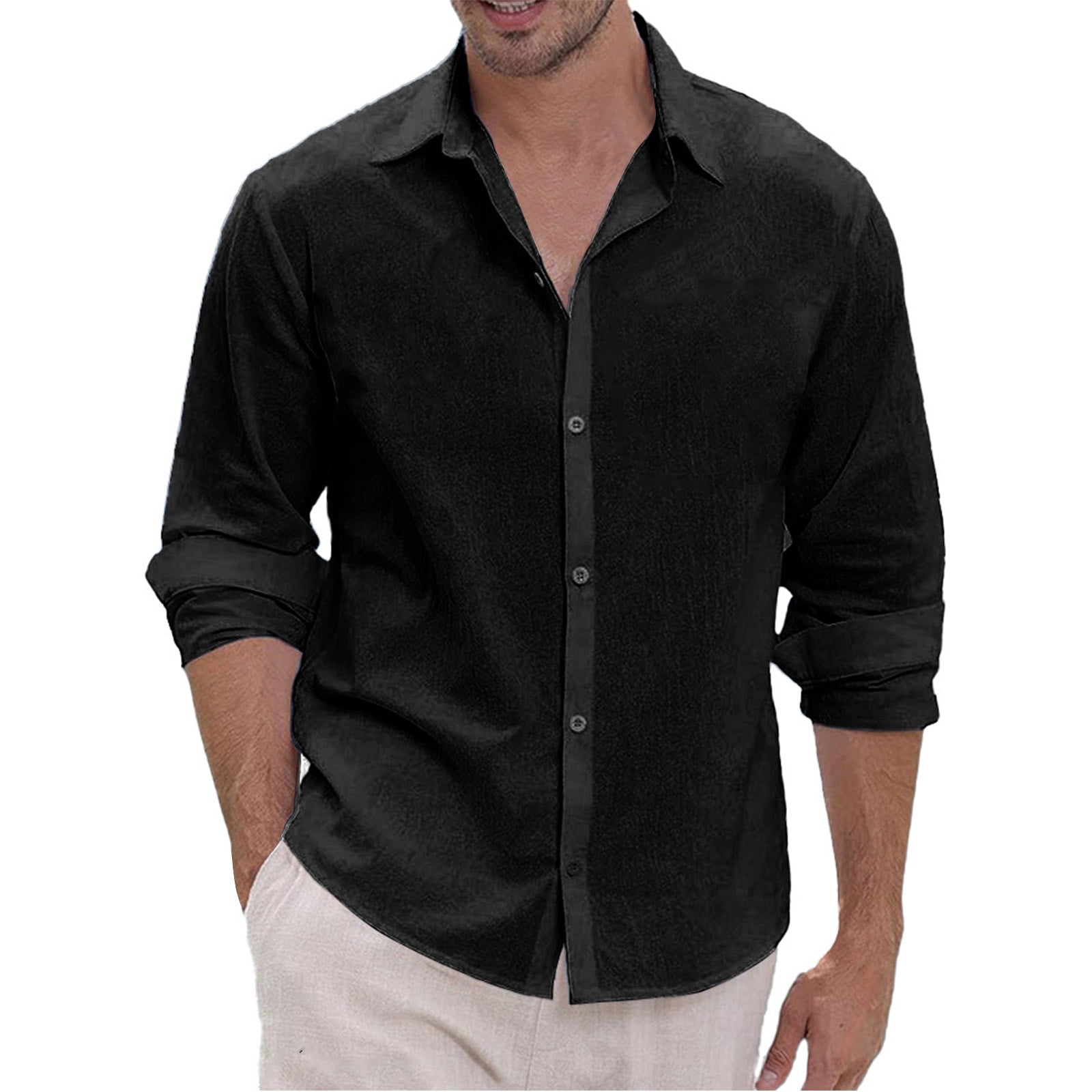 Lumtrix Men's Dress Shirts Solid Long Sleeve Stretch Loose Fit Formal Shirt  Business Casual Button Down Shirts Black XL - Walmart.com