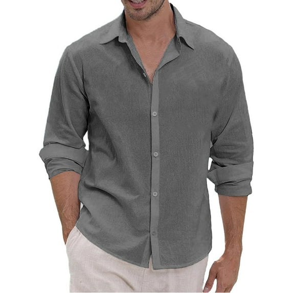 Lumtrix Men's Dress Shirts Solid Long Sleeve Stretch Loose Fit Formal Shirt Business Casual Button Down Shirts Dark Gray L