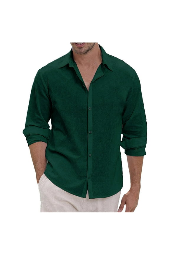 Men's Dress Shirts Solid Long Sleeve Stretch Loose Fit Formal Shirt Business Casual Button Down Shirts Dark Green L