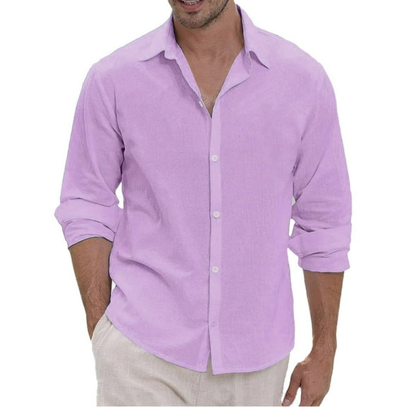 Lumtrix Men's Dress Shirts Solid Long Sleeve Stretch Loose Fit Formal Shirt Business Casual Button Down Shirts Purple L